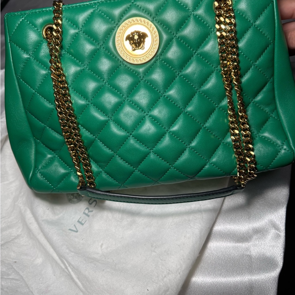Versace Emerald Quilted Shoulder Bag with Gold Chain with dust bag